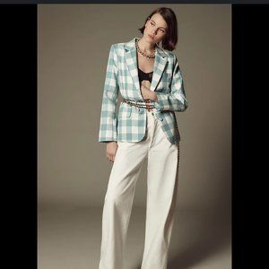 NWT Maeve Blazer Jacket Womens Oversized Gingham Teal  -xxs fits like XS